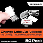 Heavy Duty Zip Tie Labels for Cables and Cords, 50Pk. Durable, Protective Box Attaches to Zip Ties for Cord and Cable Organization. Best Reusable Wire Management Ties. Includes Easy Write Inserts