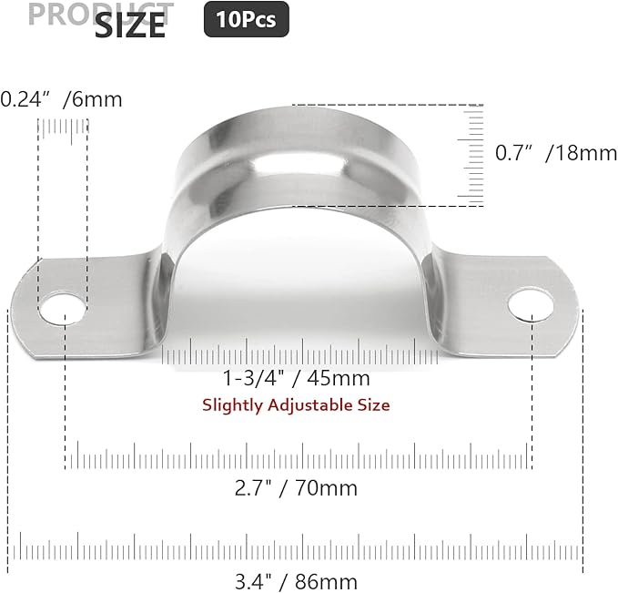 10Pcs 1-3/4 Inch Stainless Steel Conduit Clamps, Two Hole Strap U Bracket Rigid Pipe Strap Metal U Clamp Conduit Strap Tension Clips U-tube Clamp Heavy Duty