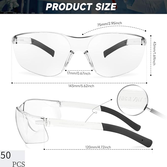 Safety Glasses for Men Women ANSI Z87.1 Safety Glasses Bulk Protective Eyewear Scratch-Resistant