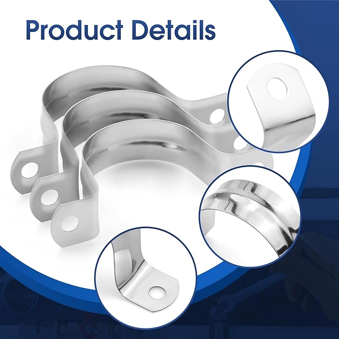 30PCS M40 Rigid Pipe Strap 1-1/2 Inch Two Hole Stainless Steel Tube Strap Tension Clip Clamps Heavy Duty Pipe Clamp U Clamp U-tube Clamp