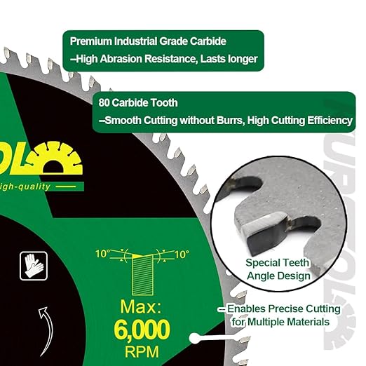 Circular Saw Blade 10 Inch - 80T ABT Wood Cutting Saw Blade with 1” Arbor for Wood, Plastic, Plywood, Particle Boards, Multilayer Boards