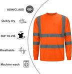 High Visibility Class 3 T Shirts，Hi Vis Safety Shirts with Reflective Strips and Pocket, Long Sleeve Quick Dry Mesh Construction Work Shirt for Men/Women Orange,XL