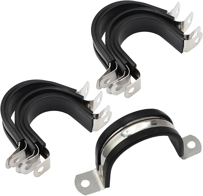 10PCS Reinforced Rigid Pipe Strap Clamp 2 Inch Conduit Clamp with Rubber Straps, Pipe Brackets for Mounting 2 Hole U Clamps Brackets Strap Hanger Tube Tension Clips Heavy Duty