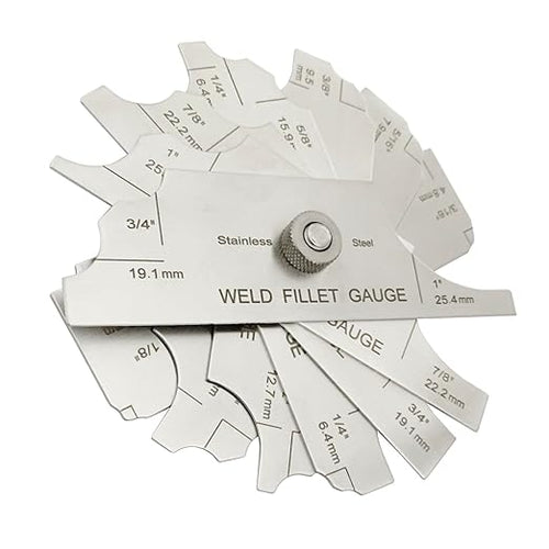 1/8"-1"(3.2-25.4mm) Cam Type Weld Gauge 7-Blades Fillet Weld Gage Rl Gauge Stainless Steel Depth Gauges Welding Metric & Inch Test Ulnar for Boilers, Bridges, Shipbuilding