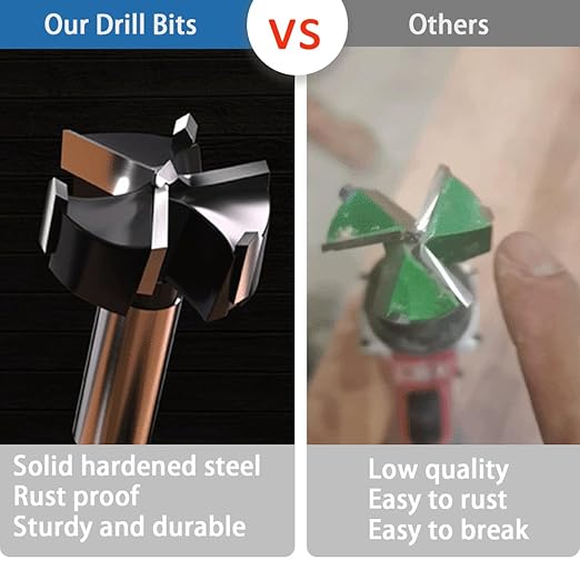 1-1/2 Inch Forstner Drill Bit, Carbide Tipped Forstner Bit for Hard Wood, Wood Drilling Hole Saw Set Woodworking Hinge Cutter Tool Kits for Wood Plastic Plywood