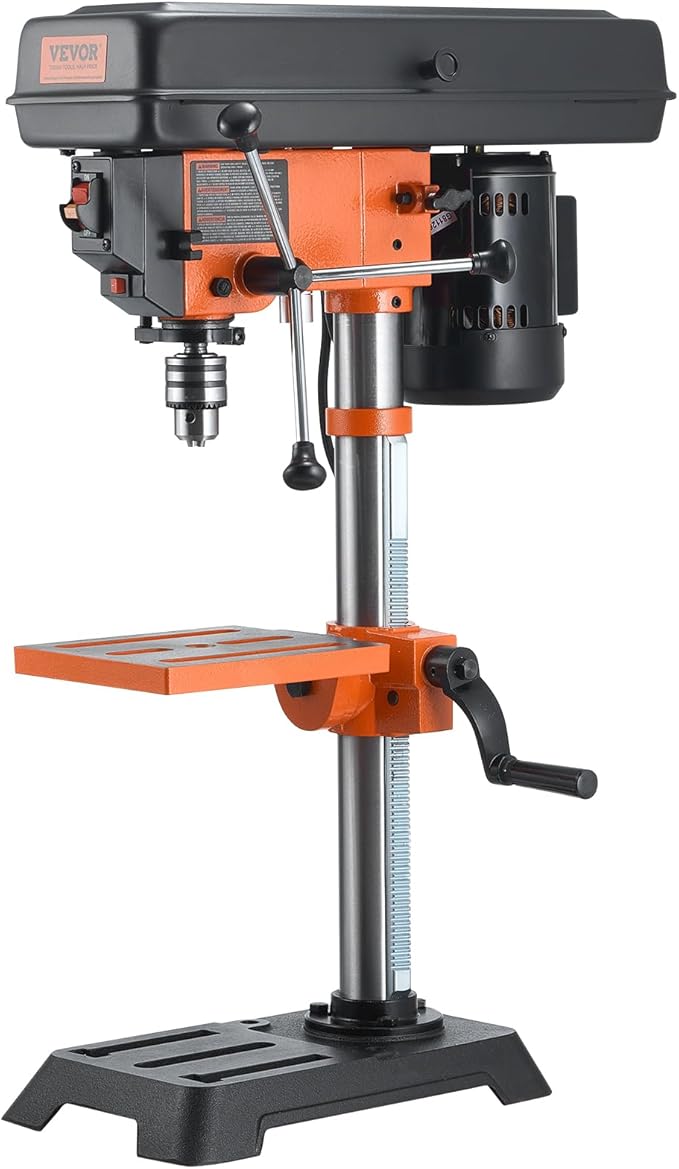 VEVOR Benchtop Drill Press, 3.2 Amp and 5-Speed Adjustable Drill Press with 10 in Swing, Cast Iron Frame, Worktable Tilts 0-45°, Ideal for Drilling Wood & Metal