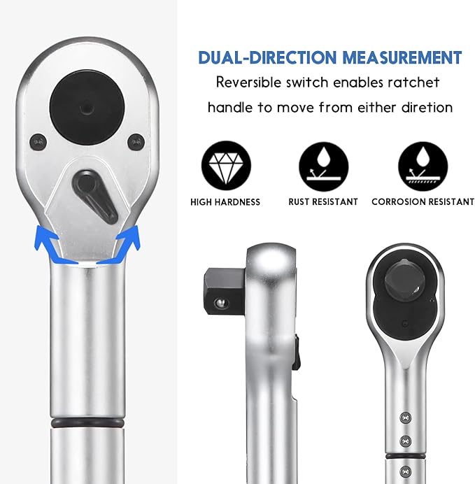 1-Inch Drive Click Torque Wrench, Dual-Scale Adjustable Torque Wrench Set with a Hex Key 200-1000ft.lb / 271-1356.7Nm