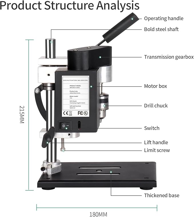 Mini Drill Press, Benchtop Drill Press, Portable Electric Drilling Machine,With Rotating Flexible Shaft Attachment, Drill Bit and Clamp, B10 Chuck,For DIY Wood Metal Plastic