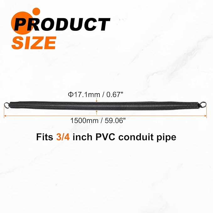 HARFINGTON PVC Spring Tube Bender 17.1mm OD 1500mm Long C Type Conduit Pipe Bender Bending Spring for Pipe Bending Devices in Home Hydropower, Black