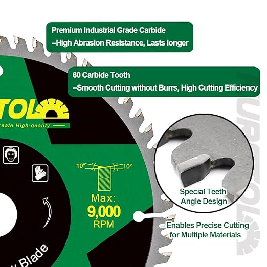 Circular Saw Blade 6-1/2 Inch - 60T ABT Wood Cutting Saw Blade with 4/5” Arbor for Wood, Plastic, Plywood, Particle Boards, Multilayer Boards(2 Pack)
