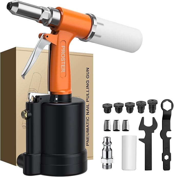 Proster Pneumatic Riveter - 3917LBF Pulling Pneumatic Rivet Gun, Heavy-Duty Air Pop Riveter 3/32", 1/8", 5/32", 3/16" and 1/4" Capacity