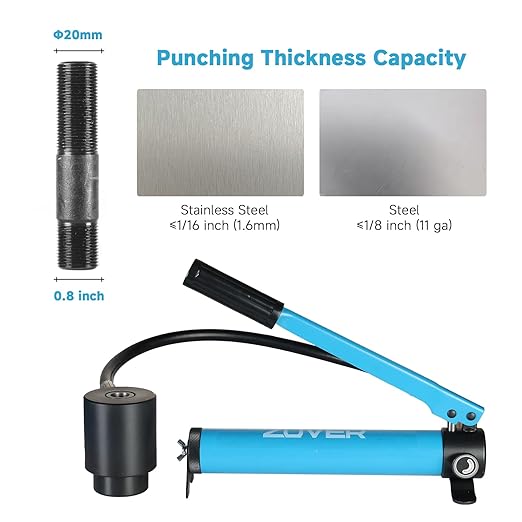 Hydraulic Knockout Punch Set KO Tool 10T - Electrical Conduit Hole Cutter with 6 Dies (1/2", 3/4", 1", 1-1/4", 1-1/2", and 2") Heavy-Duty Metal Punch with Slug Splitting Dies