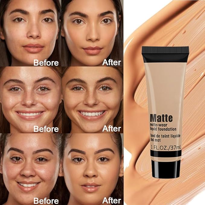 1 Pack Liquid Foundation Cream for Face Makeup,Durable Full Coverage Matte Concealer Make Up,Oil Control & Waterproof Base Primer -1 Fl.Oz-BEIGE 6#-VeraVaultWomen