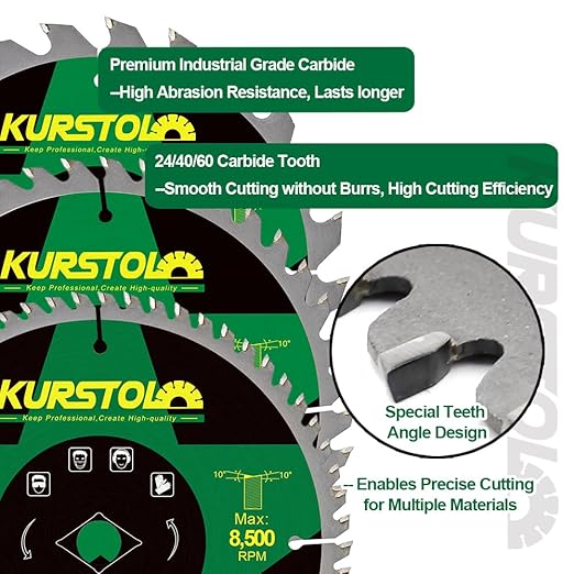 Circular Saw Blade 7-1/4 Inch - 24&40&60T ABT Wood Cutting Saw Blade with 5/8” Arbor for Wood, Plastic, Plywood, Particle Boards, Multilayer Boards(3 Pack)