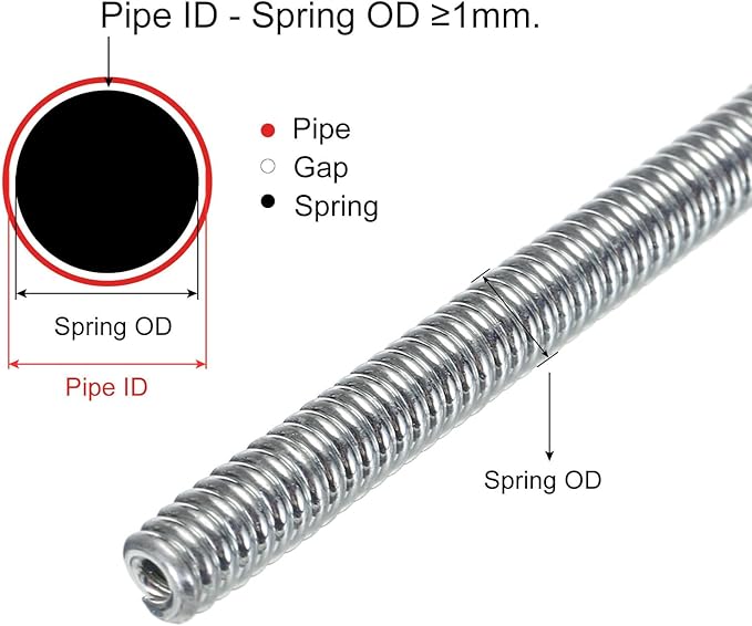 MECCANIXITY Spring Tube Bender OD 6.5mm/0.26" Steel Spring Pipe Copper Tubes 1100mm/43.31" Long for 3/8" Copper Pipe(10mm) in Home Renovations,Electrician Wiring Bending Pipe(insert-pipe use)