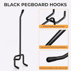 INCLY 120 Pack Black Pegboard Hooks, 4/6/8 Inch Peg Board Shelving Hooks Accessories, Peg Board Tool Hangers Fit for 1/8“ and 1/4" Pegboard Hanging Tools for Garage, Craft Room, Kitchen, Store