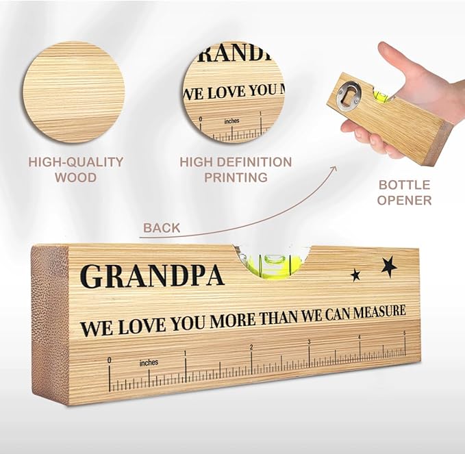 Fathers Day Birthday Gifts for Grandpa Dad from Daughter Son Wife Wooden Spirit Level Valentines Christmas Thank You Gifts Ideas for Daddy New Dad Papa Grandpa