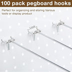 Funrous 100 Pack Peg Board Hooks Stainless Steel Pegboard Hooks Shelving Display Hanging Peg Board Holders for 1/8 and 1/4 Garage Storage Tools Organizer(12 inch)