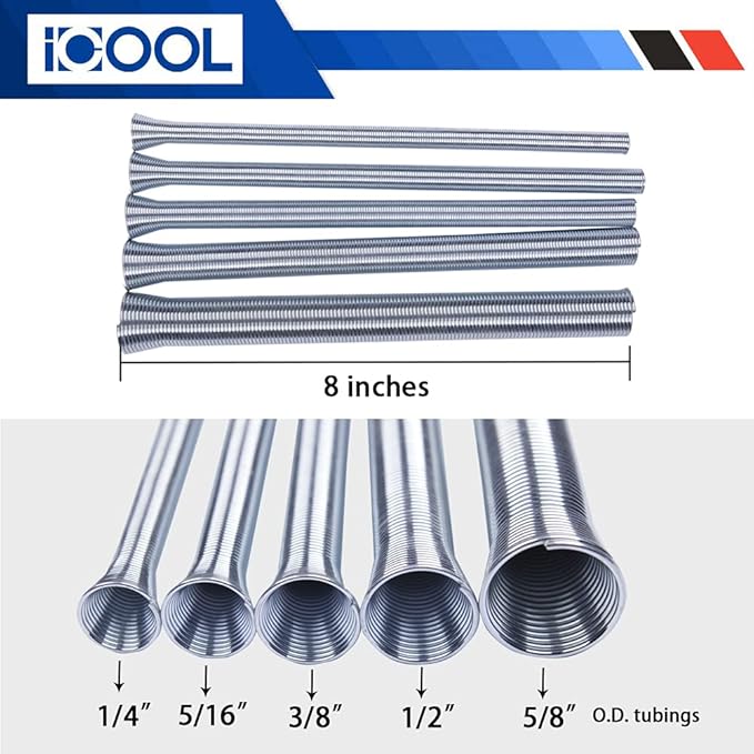ICOOL 5pcs Spring Tubing Benders Set 1/4, 5/16, 3/8, 1/2, and 5/8 Inch for Soft Copper, Brass, Aluminum and Thin Wall Steel Tubing