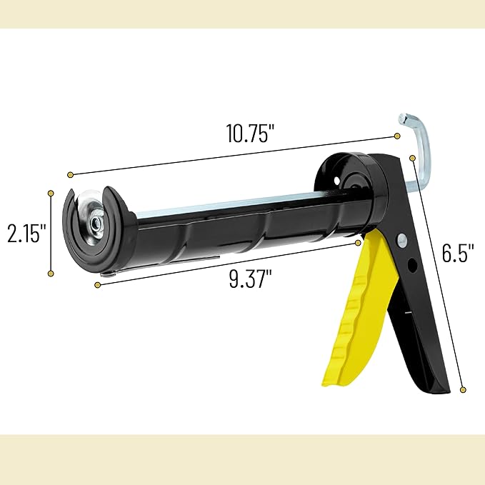 Bates- Caulking Gun, 10:1 Thrust Ratio, Yellow & Black, Caulking Tool Gun, Caulk Gun No Drip, Hand Caulking Guns, Silicone Gun, Caulking Gun Tool, No Drip Caulk Gun, Caulk Guns, Caulking Gun Dripless