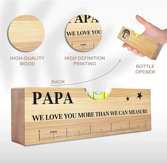 Fathers Day Birthday Gifts for Papa Dad from Daughter Son Wife Wooden Spirit Level Valentines Christmas Thank You Gifts Ideas for Daddy New Dad Papa Grandpa