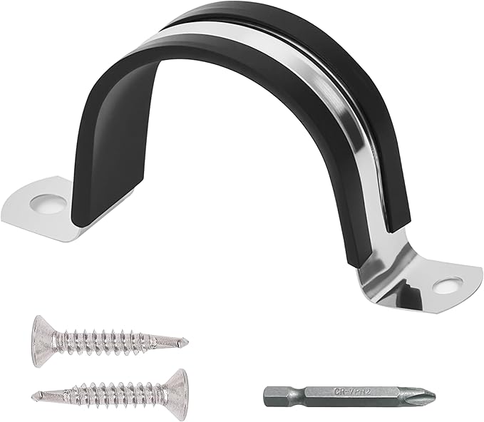 Pipe Clamps NPS 1-1/2 Inches （Φ48MM）- 304 Stainless Steel & Rubber Lining 10 Pack