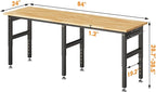 SPECRAFT 84“ Adjustable Heavy Duty Workbench with 4 AC Outlet and 2 USB Ports Power Outlets, 5000 Lbs Capacity, Rubber Wood Top for Garage, Workshop, Office