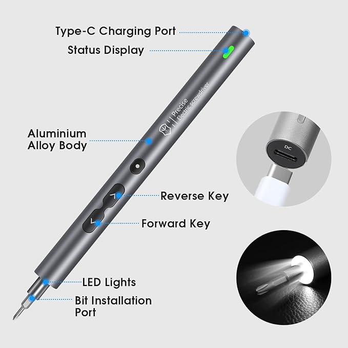 UF-TOOLS Mini Electric Screwdriver, 120 in 1 Small Portable Cordless Power Screwdriver, with 100 Precision Bits & LED Light & 20-bit Tool Set, Handy Repair Tool for Phone, Watch, Camera, Laptop