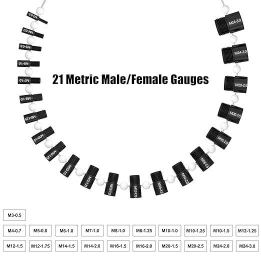 (Patent)CKE Upgraded Nut & Bolt Thread Checker Wire Loop Design - 44 Male/Female - Inch & Metric Detachable Nut and Bolt Thread Size Checker Identifier Gauges