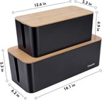 2 Pack Large Cable Management Box – Wooden Style Cord Organizer Box and Cover for TV Wires, Computer, Router, USB Hub and Under Desk Power Strip – Safe ABS Material and Baby-Pets Proof Lock (Black)