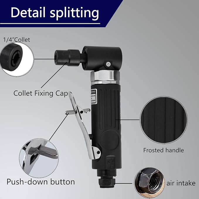 90° Right Angle Air Die Grinder 1/4" 20000 RPM - Pneumatic Tool for Metal/Woodworking/Automotive, Compact Lightweight