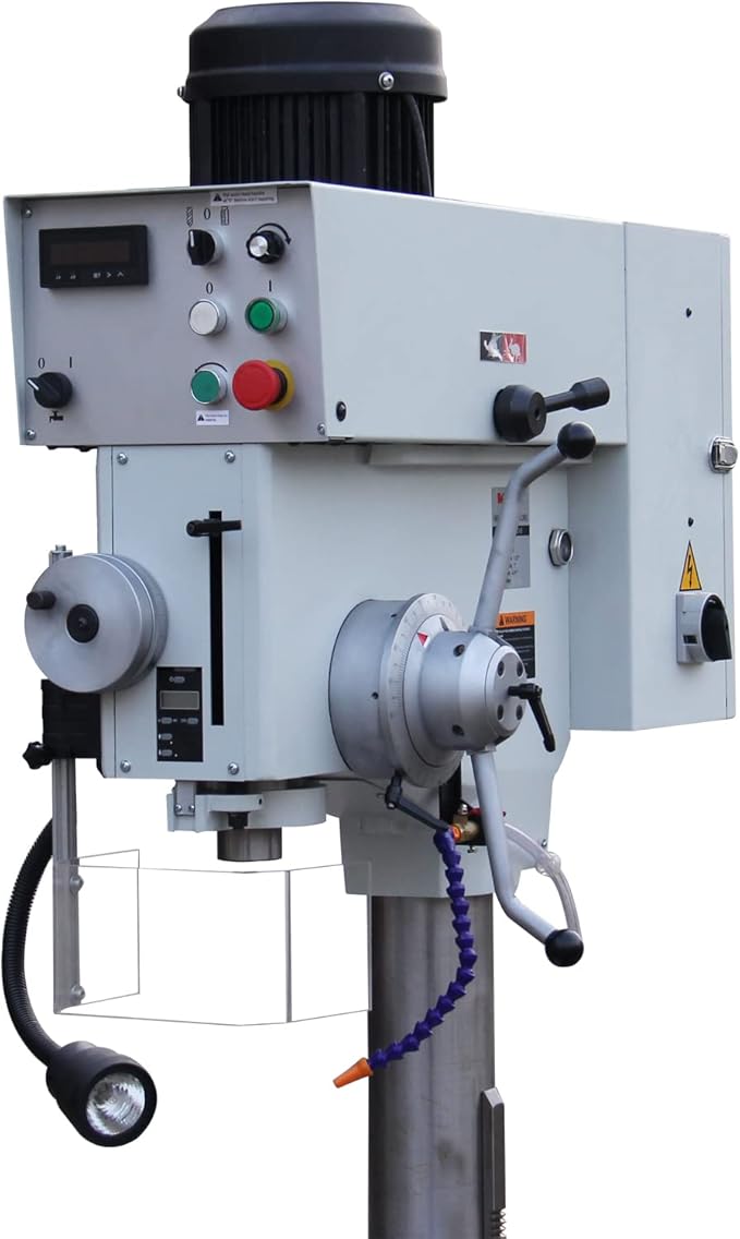 KAKA INDUSTRIAL Geared Head Drill Press, 2.2kW 220V 1-Phase,DP-40 Powerfeed and Auto Downfeed, 1.57 inch(40mm) Max Drilling, MT4 Taper, Digital RPM/DRO, Cast Iron Benchtop