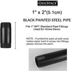 GeilSpace 1" × 2" Pre-Cut Black Metal Pipe, Industrial Steel Fits Standard One Inch Threaded Pipes and Fittings - Vintage DIY Industrial Shelving (1" × 2", Black)