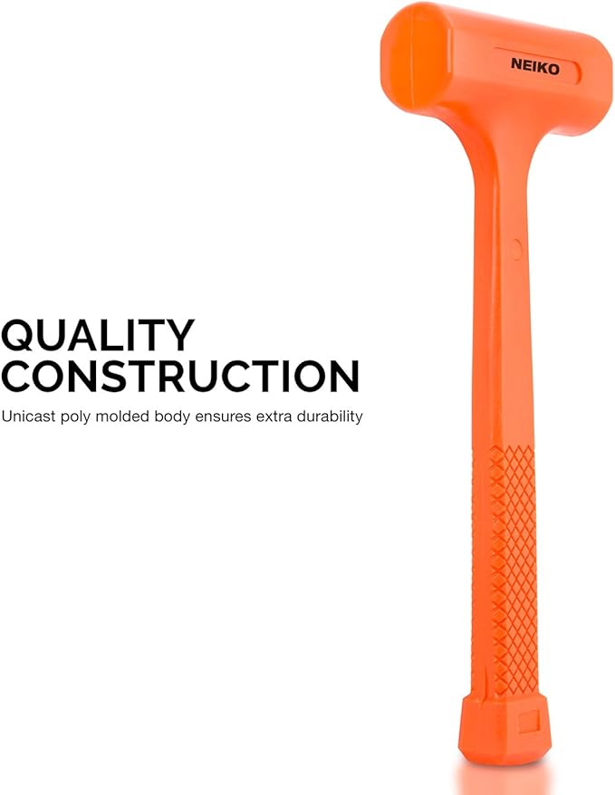 Neiko 02846A 1 LB Dead Blow Hammer, Neon Orange I Unibody Molded | Checkered Grip | Spark and Rebound Resistant