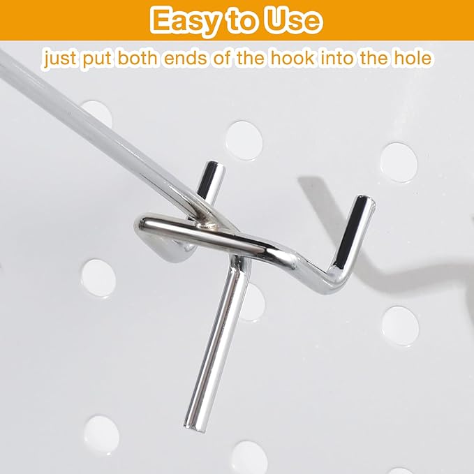 Funrous 100 Pack Peg Board Hooks Stainless Steel Pegboard Hooks Shelving Display Hanging Peg Board Holders for 1/8 and 1/4 Garage Storage Tools Organizer(6 Inch)