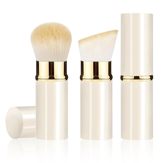 Makeup Brush, Retractable 2 Pack Travel Kabuki Powder Makeup Brush, Foundation Face Blush Brushes for Blending Liquid, Blush, Bronzer, Buffing, Sunscreen,Flawless Cosmetics-VeraVaultWomen