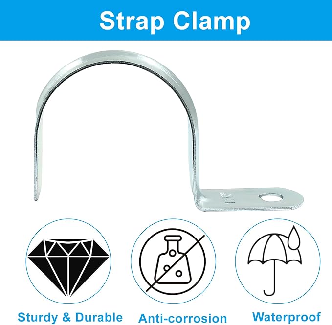 Biaungdo 12 Pcs M50 Rigid Pipe Strap, 2 Inch Zinc Plated Steel One Hole Strap Bracket Pipe Clamps Heavy Duty Conduit Clamps Tension Tube Clip Cable Clamp Hanger for Conduit, Pipe Fixing