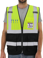 Dib Safety Reflective Vest High Visibility with Pockets and Zipper, Yellow and Black L