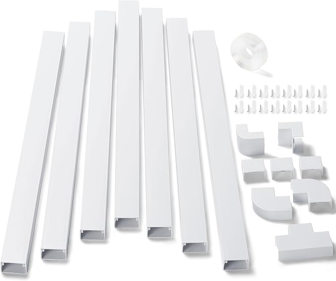 126in Cord Hider Kit, ZhiYo Wire Hiders for TV on Wall, Paintable Cable Management Kit, Wire Cover for Wall Mount TV, White Cable Raceway, Cord Cover Wall Wire Management Kit, 8xL15.7in W1.18inH0.67in