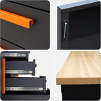 Heavy Duty Garage Cabinet Workbench Table w/Solid Wood Top, Workstation Garage Workbench with Storage for Garage, Warehouse, Office, Workshop, 112.2" W x 26.4" D x 36.2" H