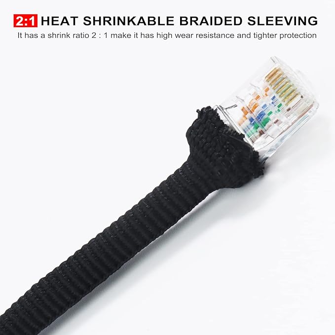 Heat Shrink Fabric Tubing Braided Sleeving 2:1 - Abrasion Protection Flexibility Wiring Harness Cable Sheath (3/8" ID, 30ft)