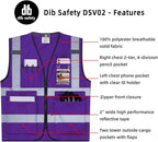Dib Safety Reflective Vest High Visibility with Pockets and Zipper, Purple S