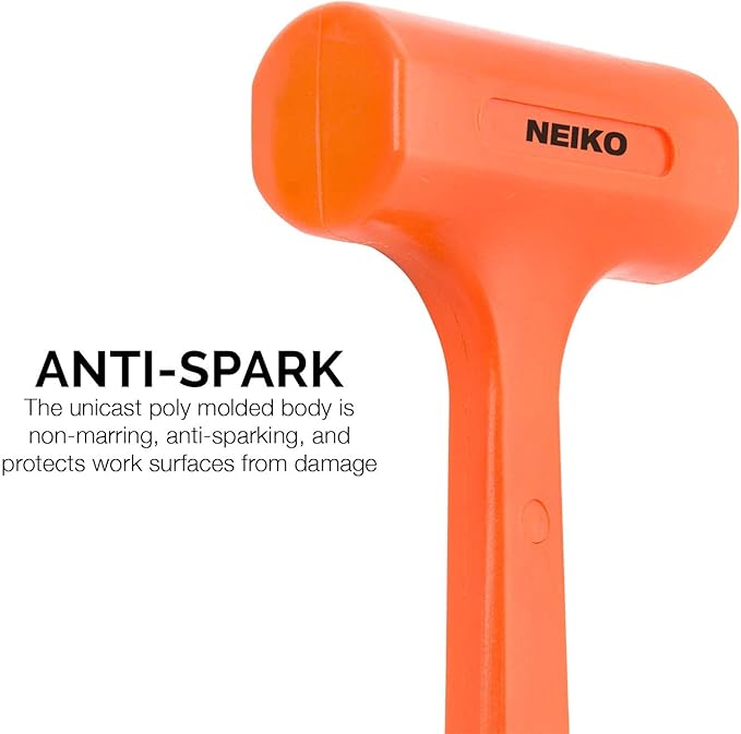 NEIKO 02847A 2 LB Dead Blow Hammer, Neon Orange | Unibody Molded | Checkered Grip | Spark and Rebound Resistant