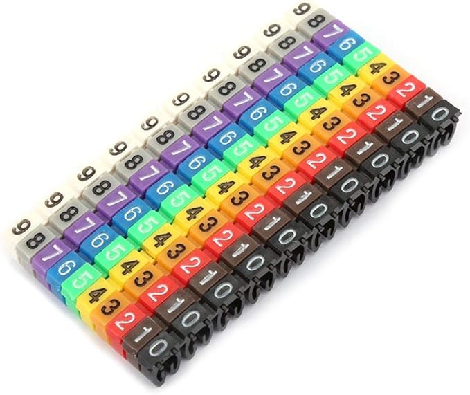 Digital Tube Wire 0-9 Number Coded Clip On Plastic Cable Label Tube Colorful Cable Marker C Shape Suitable Multi-Type Cable (100Pcs 2.5mm²)