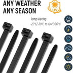 ALBO Black Zip Ties Heavy Duty 16 Inch Long 120lb - 100 Pack Plastic Cable Ties 0.3 Inch Thick UV Resistant Tie Wraps for Indoor and Outdoor Use