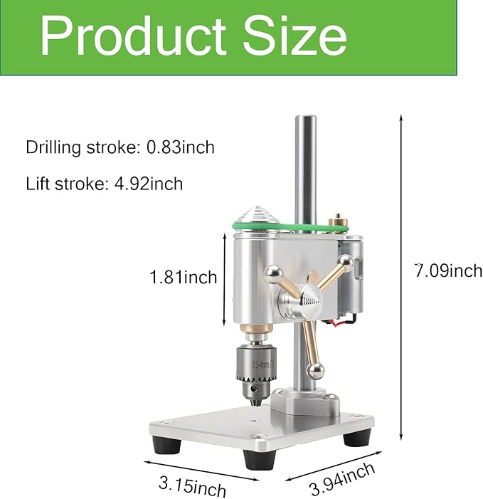 Mini Drill Press, Mini Drilling Machine 0.3-4mm Chuck, Small Bench Drill with Speed Adjustable CNC Machined Drilling Machine for DIY Woodworking Metalwork
