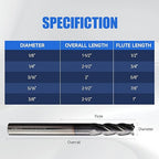 6 Pcs 1/8" 3/16" 1/4" 5/16" 3/8" Carbide Square End Mill Set, 4 -Flute TIALN Coated CNC Mill Bits for Steel, Alloy Steels, Hardened Steel, End Mills for Precision Milling Tasks, DIYers & Professionals