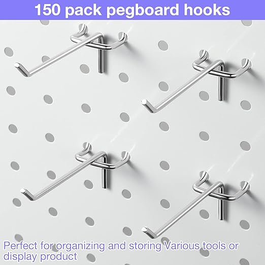 Moxweyeni 150 Pack Pegboard Hooks 3 Inch Metal Display Hooks Suitable for 1/8 Pegboard Accessories for Garage, Office, Kitchen, Store