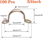 100 Pcs 3/4inch Rigid Pipe Strap,Two Hole Strap U Bracket Iron, Widened Tube Strap Tension Clip Assortment Kit Heavy Duty Pipe Clamp（25mm）