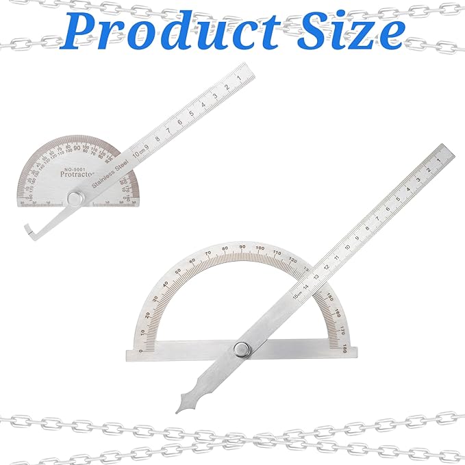Stainless Steel Angle Protractor, 0-180° Round Head Protractor 0-180 Degrees Angle Finder Craftsman Ruler 10 cm Woodworking Rulers Measure Tool Machinist Tool Ruler Adjustable Woodworking